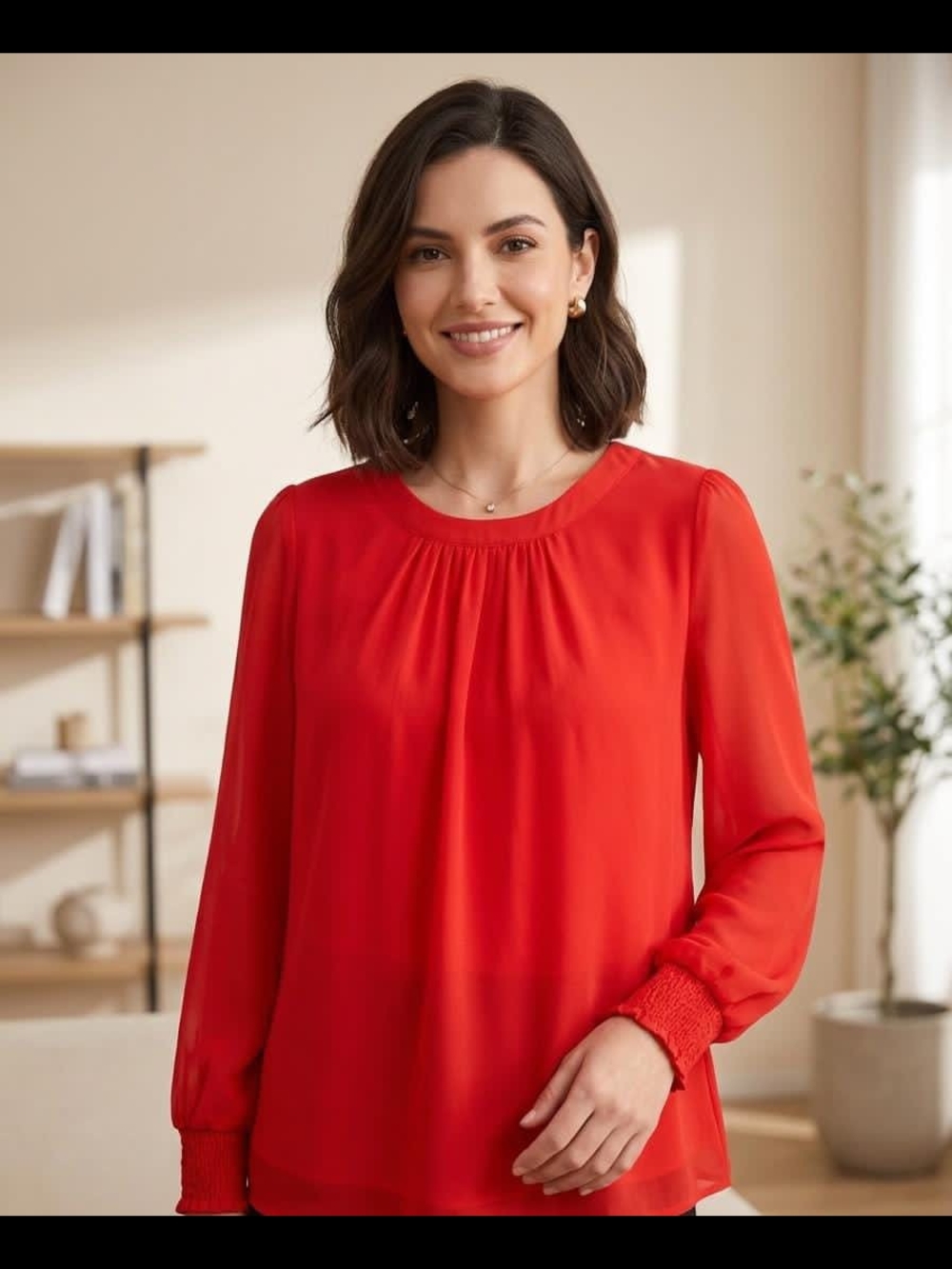 7th Avenue Design Studio New York & Company Pleated Neck Blouse (Size M)